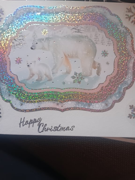 Sparkling Polar Bear Handmade Christmas card