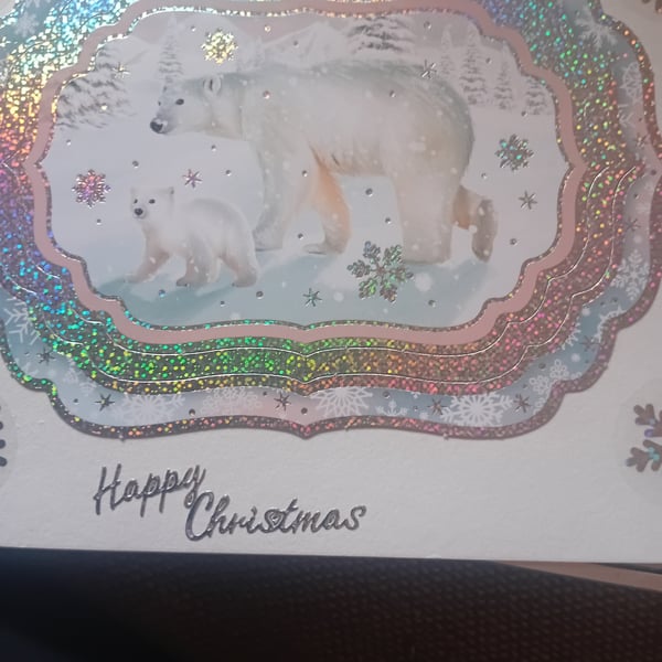 Sparkling Polar Bear Handmade Christmas card