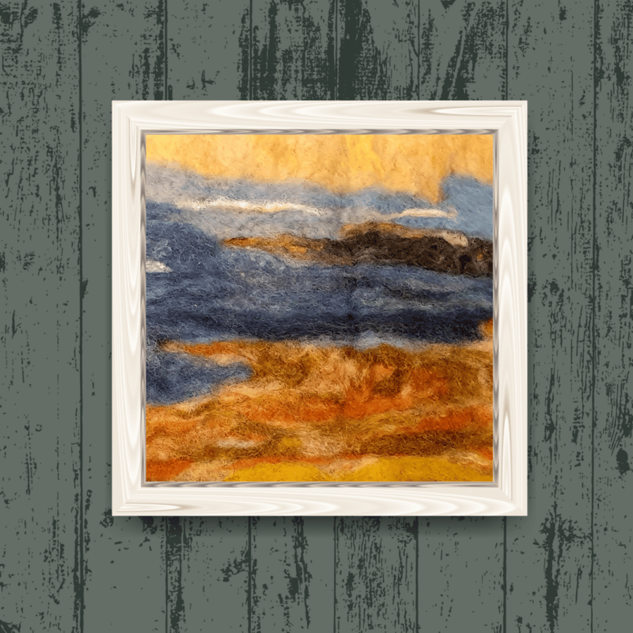 Whatcraft Needle Felted textile picture of a Costa Rican Beach. FRAMED 39 x 29cm