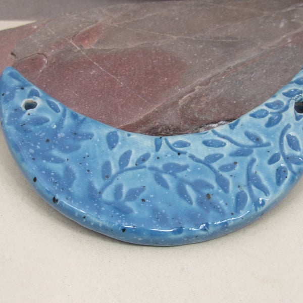 Cornflower Blue Leaf Pattern Ceramic Crescent Bib Pendant