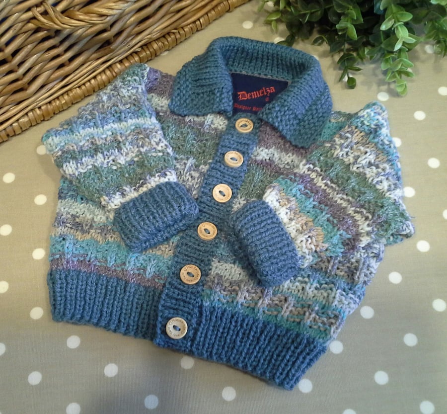 Baby Boy's Luxery Cardigan with wool and cotton Hand Knitted 6-12 months size