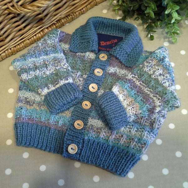 Baby Boy's Luxury Cardigan with wool and cotton Hand Knitted 6-12 months size