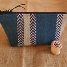 Zipped pouch; striped blue cotton and jute