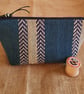 Zipped pouch; striped blue cotton and jute