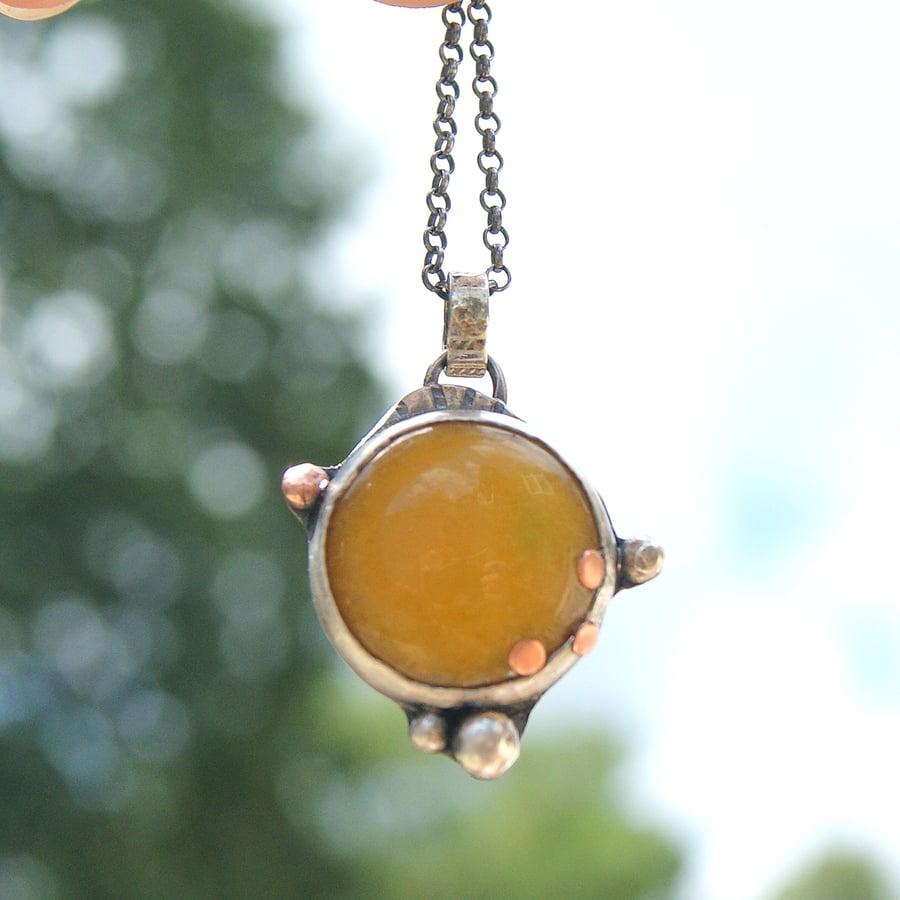  Rustic Yellow Sterling Silver Necklace, Yellow Calcite, Golden Calcite Pendant