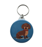 Adorable Brown and Tan Dachshund Keyring on Blue Background