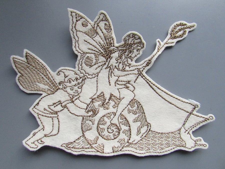 Elf & fairy on snail Embroidered Sew on Applique Patch