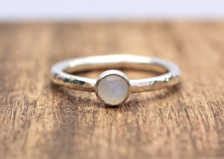 Silver Moonstone Ring - Moonstone Stacking Ring - Silver Stacking Ring