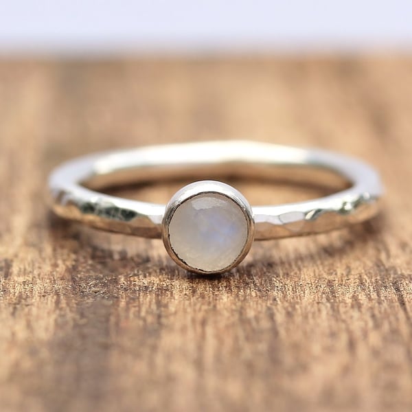 Silver Moonstone Ring - Moonstone Stacking Ring - Silver Stacking Ring