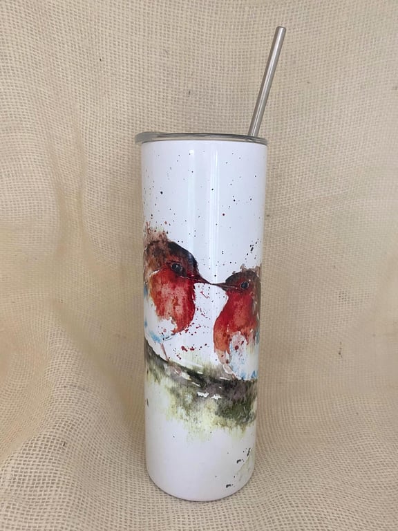 Robin Watercolour. 20oz Vacuum-Insulated Stainless Steel Water Bottle, Slimline 