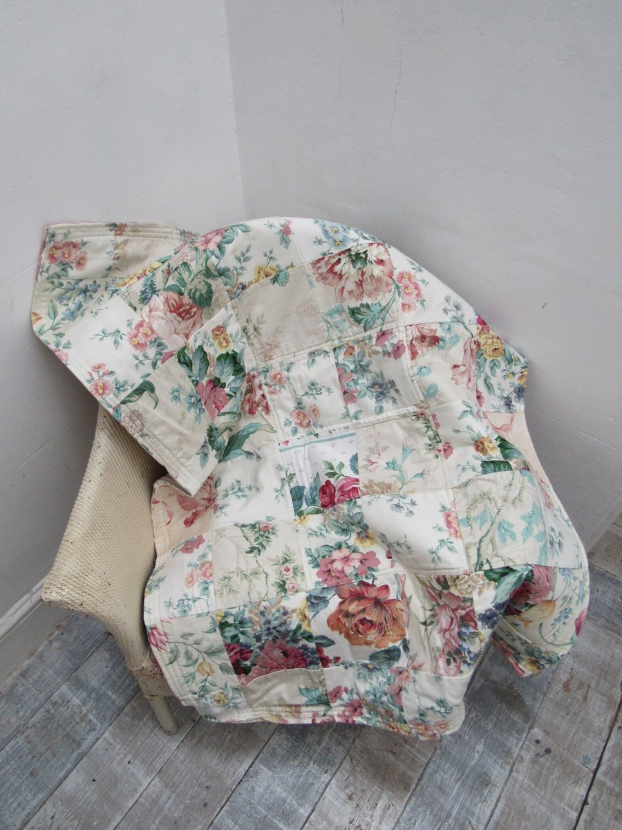 English Summer Floral Cotton Patchwork Lap Quilt