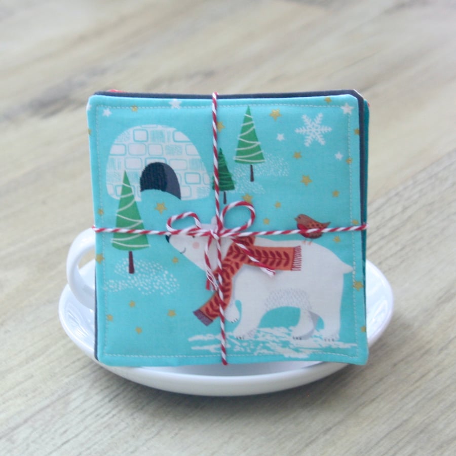 Set of Four Christmas Coasters with funky characters