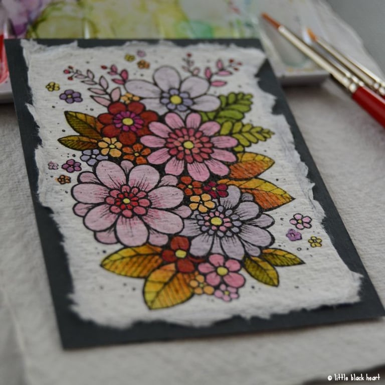 autumn flowers - original aceo
