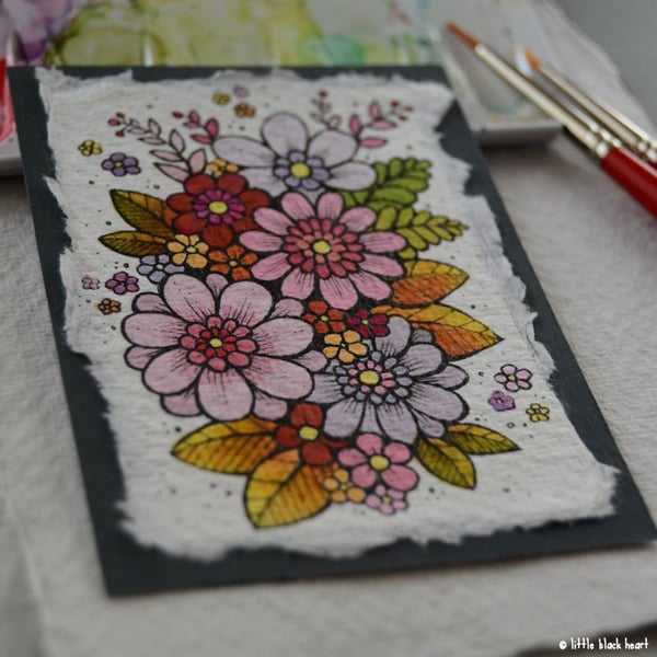 autumn flowers - original aceo