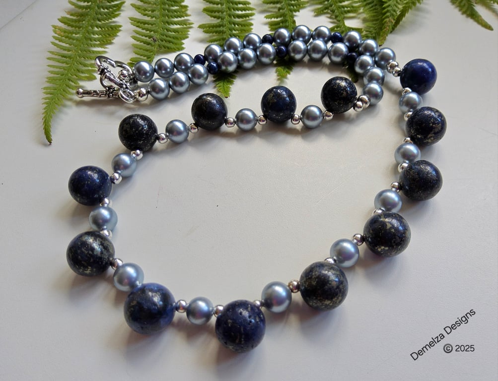 Designer Lapis Lazuli & Shell Pearl Necklace 
