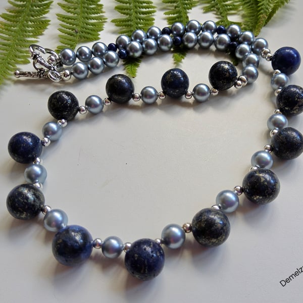 Designer Lapis Lazuli & Shell Pearl Necklace 