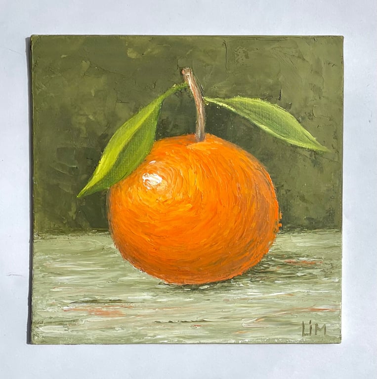 Clementine Oil Painting 6x6 Canvas Original Impasto Tangerine Still Life Art Han