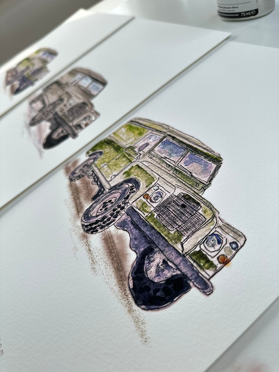 Watercolour A4 Art Print - Vintage Green Landrover 'Samuel'