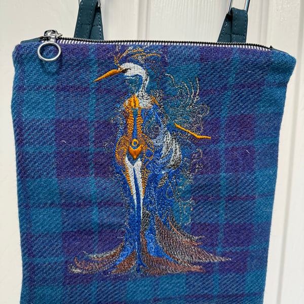 A Harris Tweed Crossbody or Shoulder bag with etherial bird embroidery