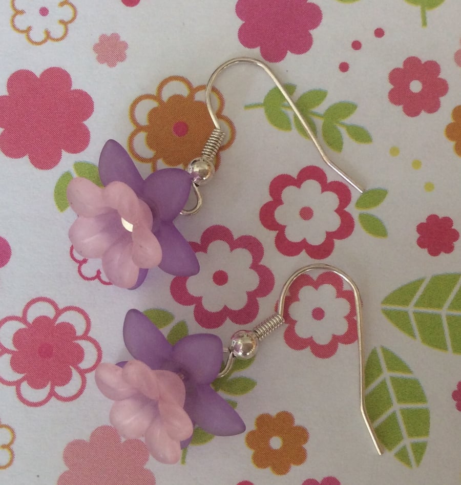 Pink, Lilac Lucite Flower Earrings