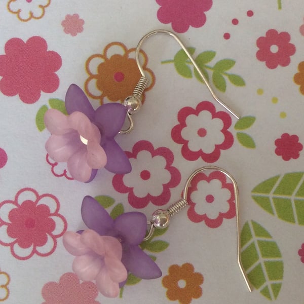 Pink, Lilac Lucite Flower Earrings