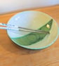 White and turquoise bowl handmade pottery
