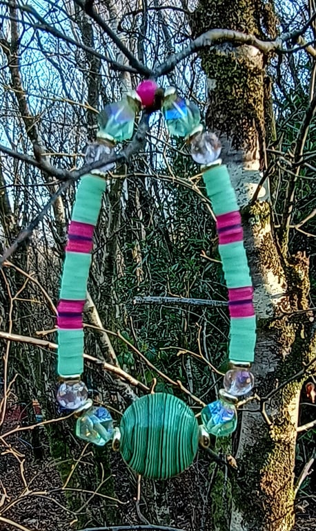 "Lily Pad" - Stretchy polymer clay and beaded bracelet