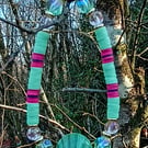 "Lily Pad" - Stretchy polymer clay and beaded bracelet