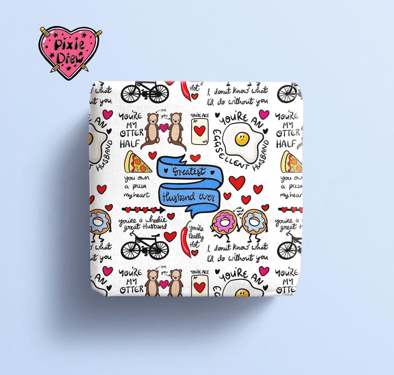 Best Husband Ever gift wrap with punny illustrations