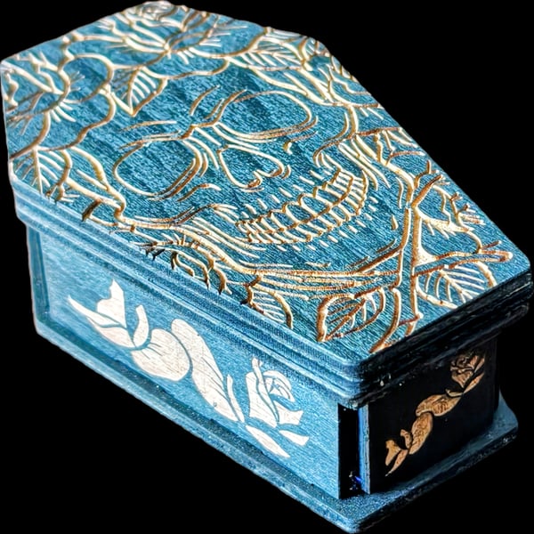 Jewellery Box Gothic Skull & Roses Coffin Design Can Personalise