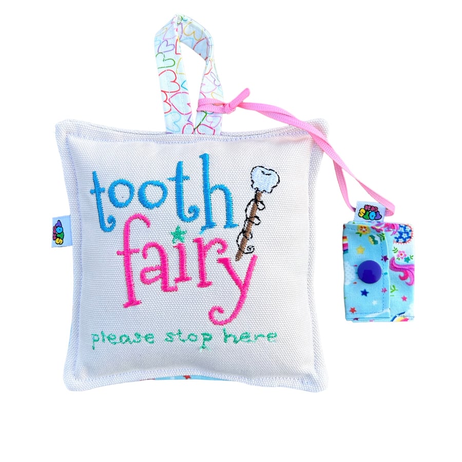 Light pink Tooth Fairy Pocket Cushion with mi Tooth Purse