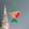 Wooden Robin Hanging Decoration with Hawthorn Flower