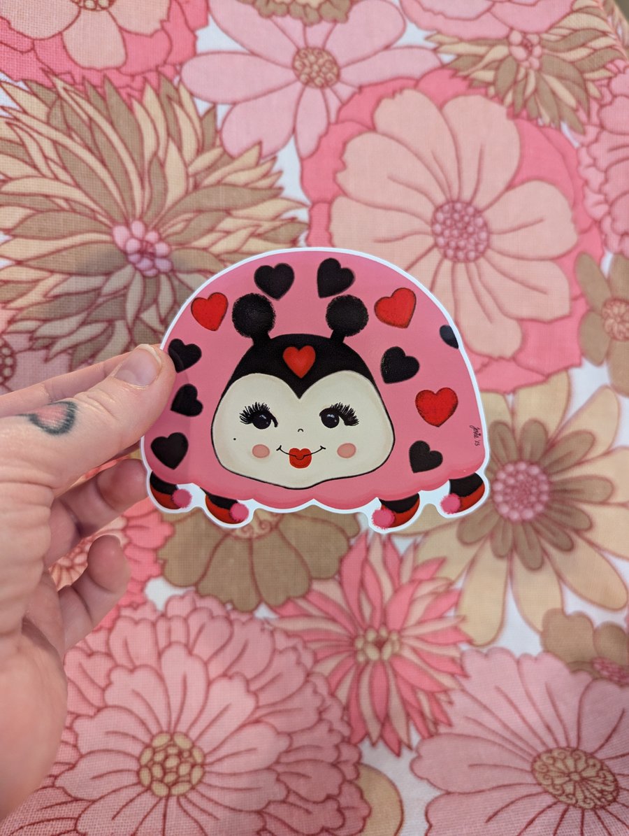 Cute love bug vinyl large sticker retro valentines 