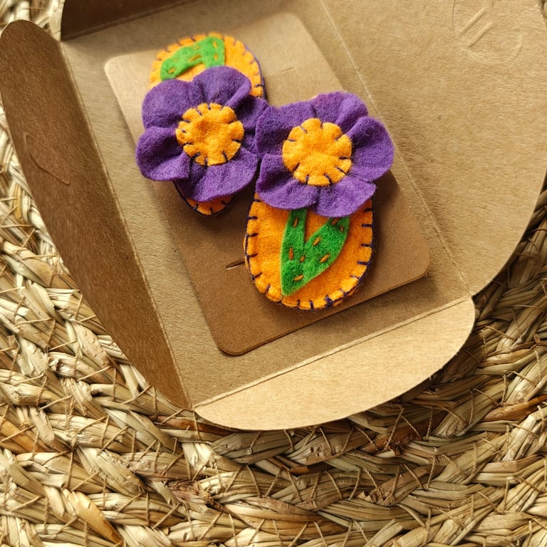 Purple Felt Flower Hair Clips – Set of 2 – Floral Hair Accessories
