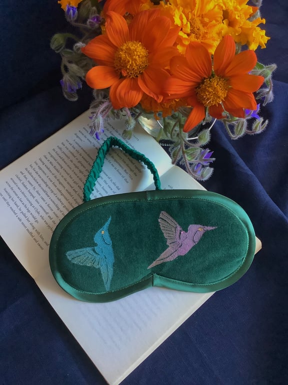 Green Hummingbirds Velvet Lavender Infused Eye Mask