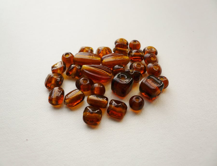 30 Amber Indian Glass Bead Mix