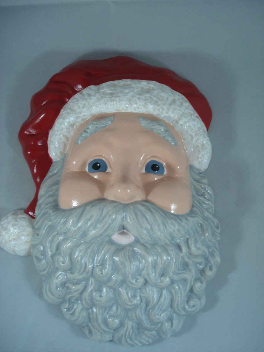 Ceramic Xmas Christmas Red White Santa Claus Wall Plaque Ornament Decoration.