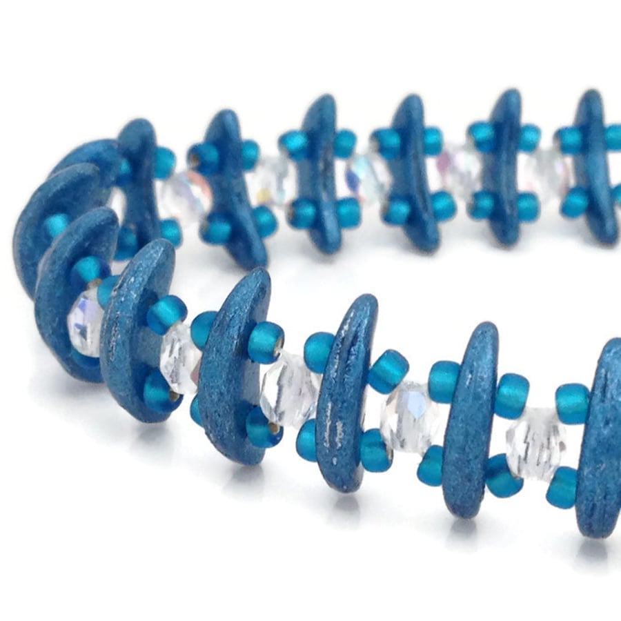 SALE - Metallic Blue Crescent Bracelet