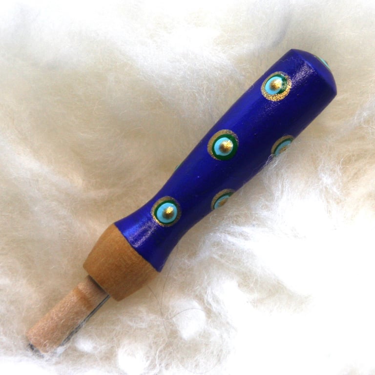 Hand painted blue spotty dotty needle grip tool for needle felting
