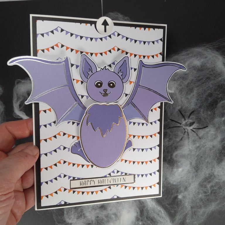 Interactive Halloween Bat Card. Handmade Halloween Card. Happy Halloween .