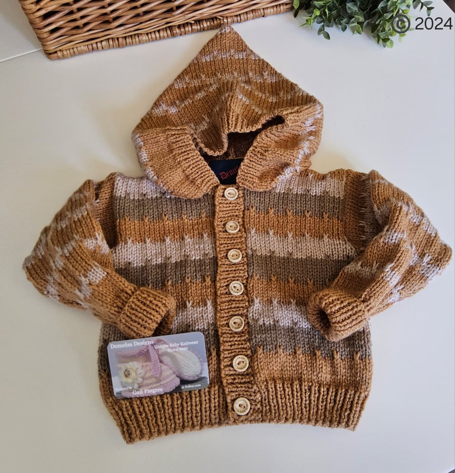 Designer Baby Boy's Hand Knitted Hooded Cardigan-Jacket  9-18 months size