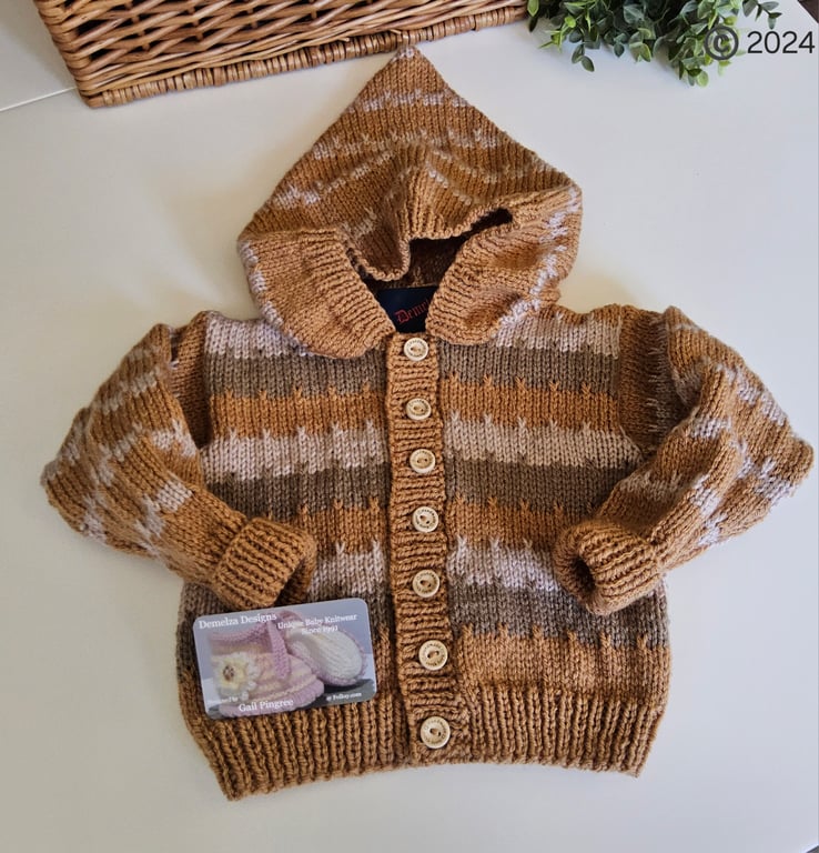 Designer Baby Boy's Hand Knitted Hooded Cardigan-Jacket  9-18 months size