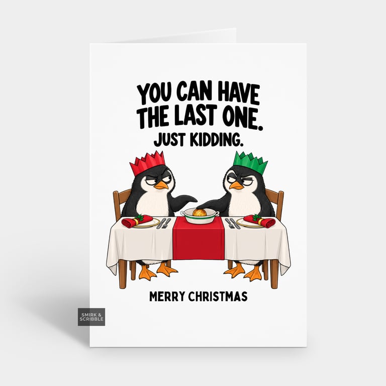 Funny Christmas Card For Him Or Her - Cheeky Penguin Friends