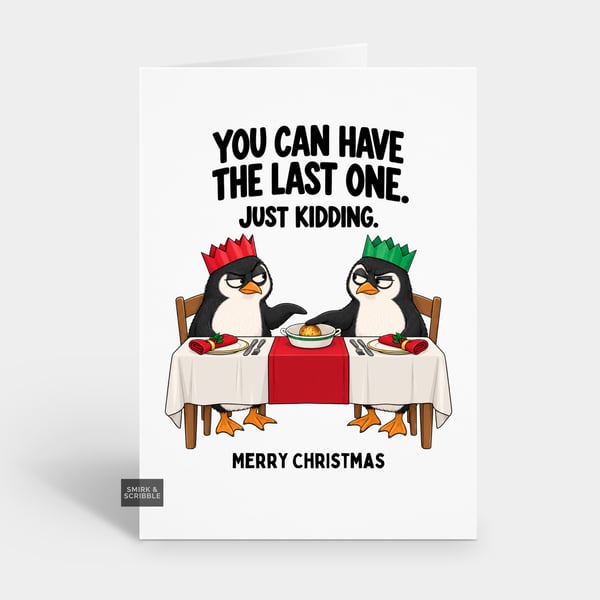 Funny Christmas Card For Him Or Her - Cheeky Penguin Friends