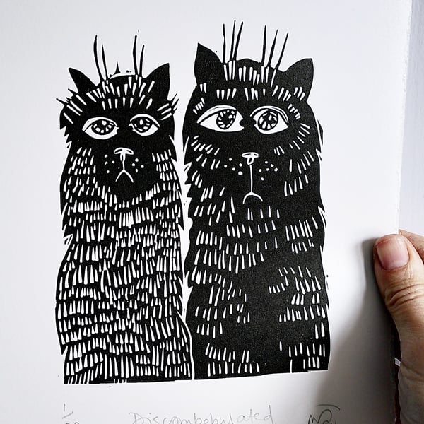 Discombobulated - cat lino print - SUPER SECONDS