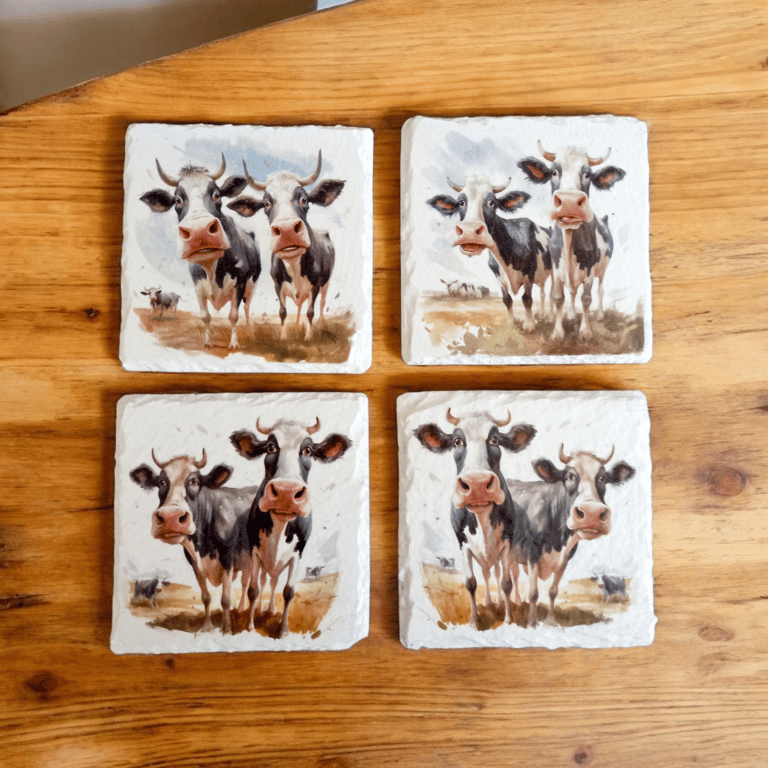 Funny Cows Decoupaged Slate Coasters Set of 4