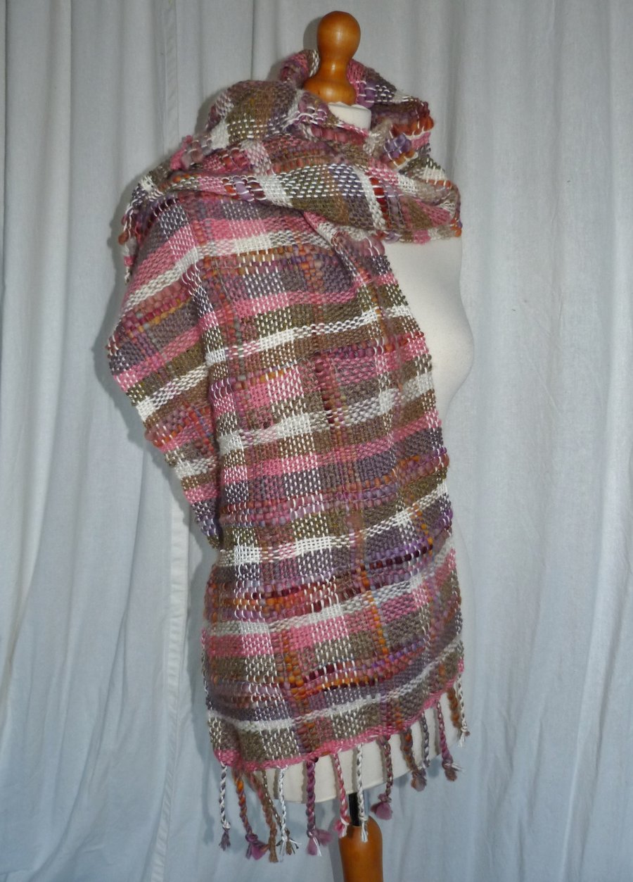  Large Hand Woven Scarf from Hand Spun Natural Fibers