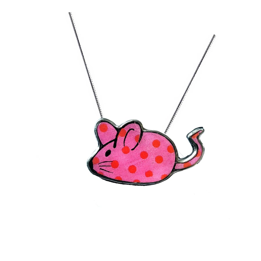 Whimsical Pink or Yellow Polkadot Mouse Necklace by EllyMental