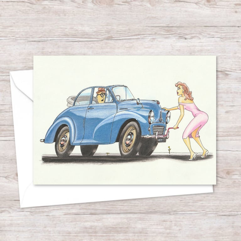 Mid Century Car Greetings Card: Original Pencil Illustration (319)