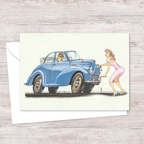 Mid Century Car Greetings Card: Original Pencil Illustration (319)